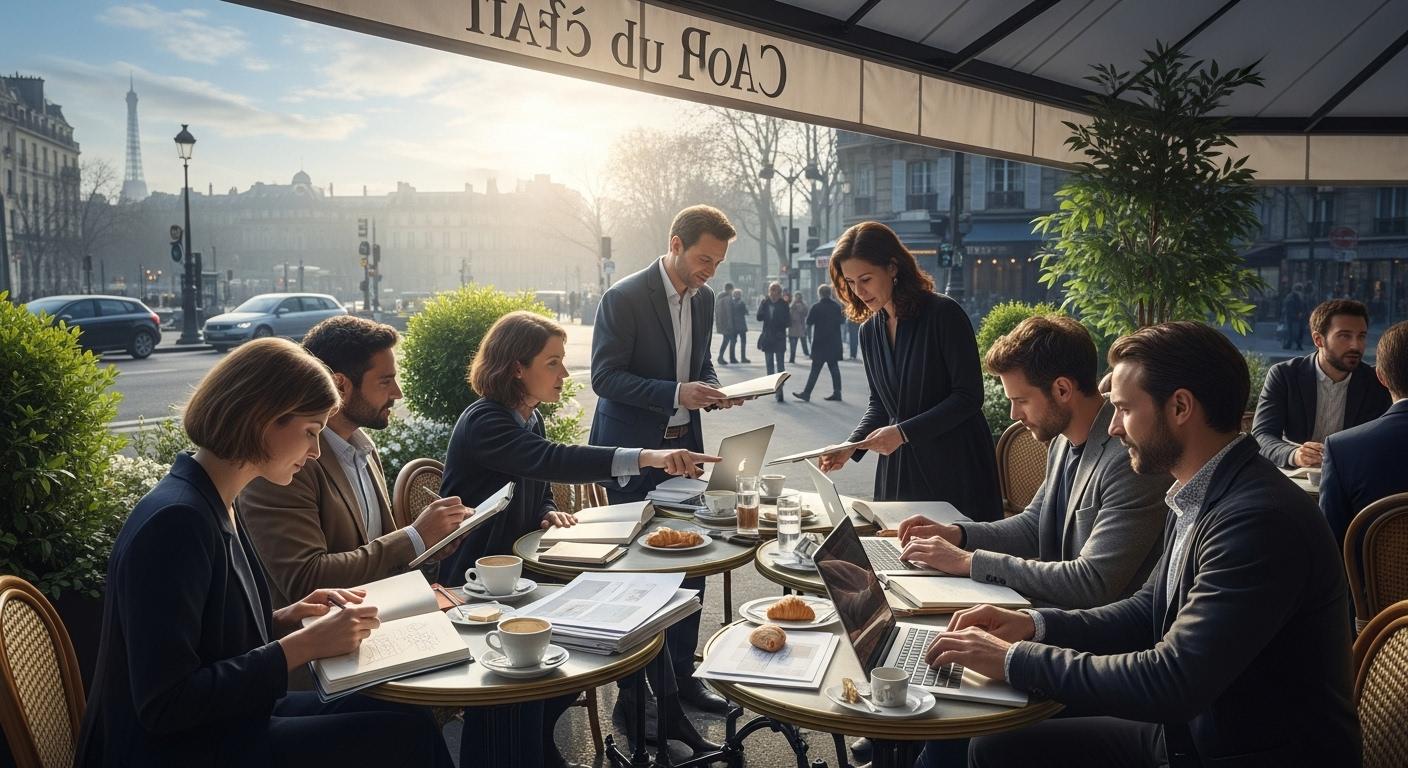 Sur-la-terrasse-dun-cafe-parisien-au-petit-matin-plusieurs-personnes-echangent-des-idees-autour-de-c-1761581164 Agir et entreprendre : la création d'entreprise durable à Paris