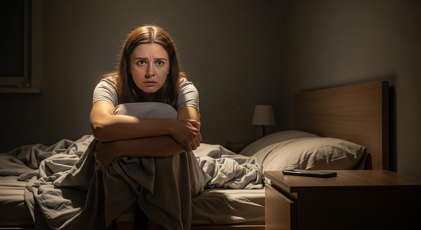 Une-femme-assise-seule-sur-un-lit-defait-dans-une-chambre-sombre-regardant-fixement-un-telephone-pos-1762117563 Comment découvrir l'infidélité d'un conjoint : les signes à surveiller