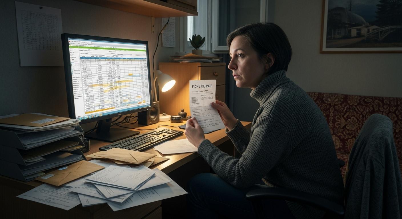 Une-personne-seule-assise-devant-un-ordinateur-une-fiche-de-paie-a-la-main-le-regard-perdu-entouree-1763496007 Je touche 800 euros : ai-je droit au RSA selon ma situation ?