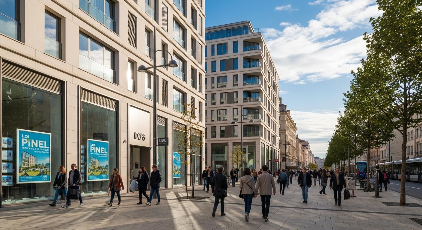 Vue-dune-rue-animee-a-Lyon-avec-des-immeubles-neufs-modernes-des-passants-et-des-agences-immobiliere-1762335904 Loi Pinel avis : les avantages fiscaux pour investir dans l'immobilier