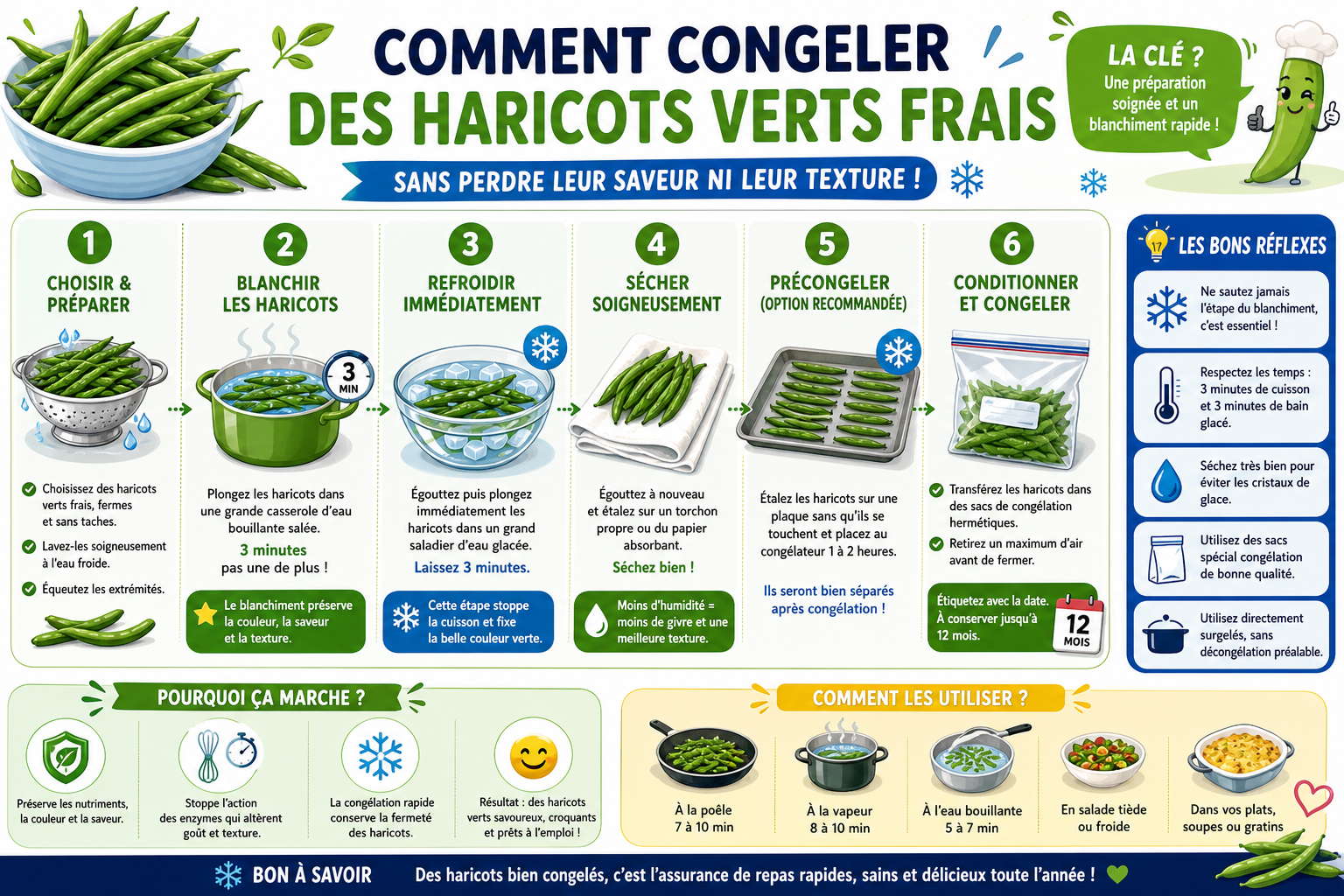 Infographie : Comment congeler des haricots verts frais sans perdre leur saveur ni leur texture ?