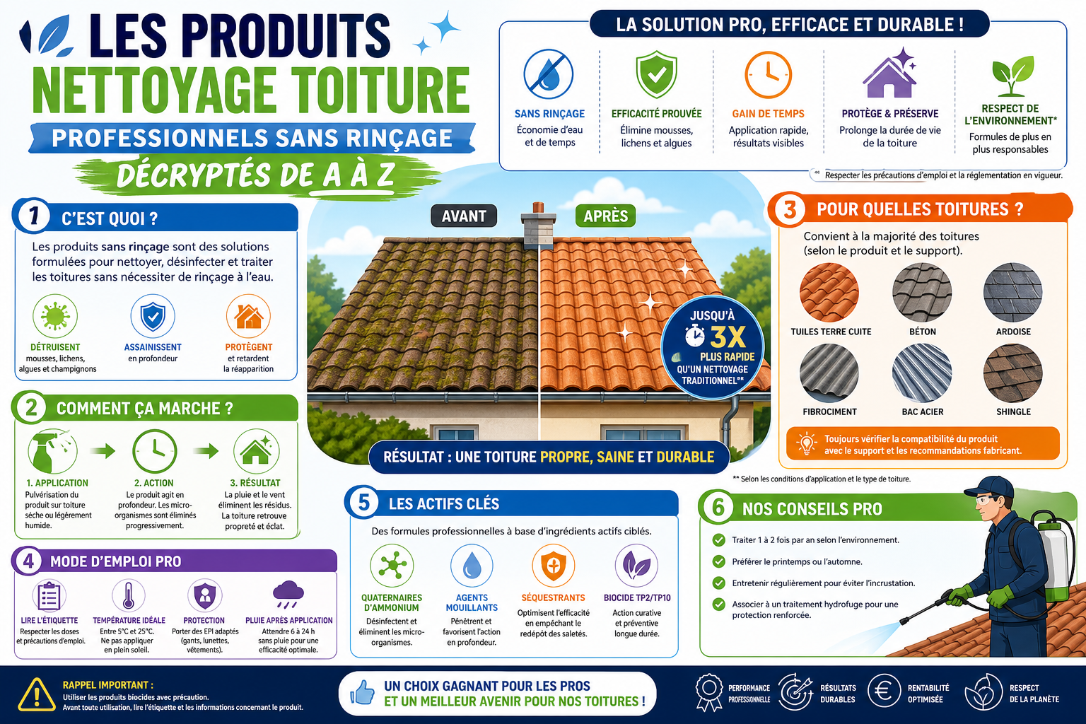 Infographie : Les produits nettoyage toiture professionnels sans rinçage décryptés de A à Z
