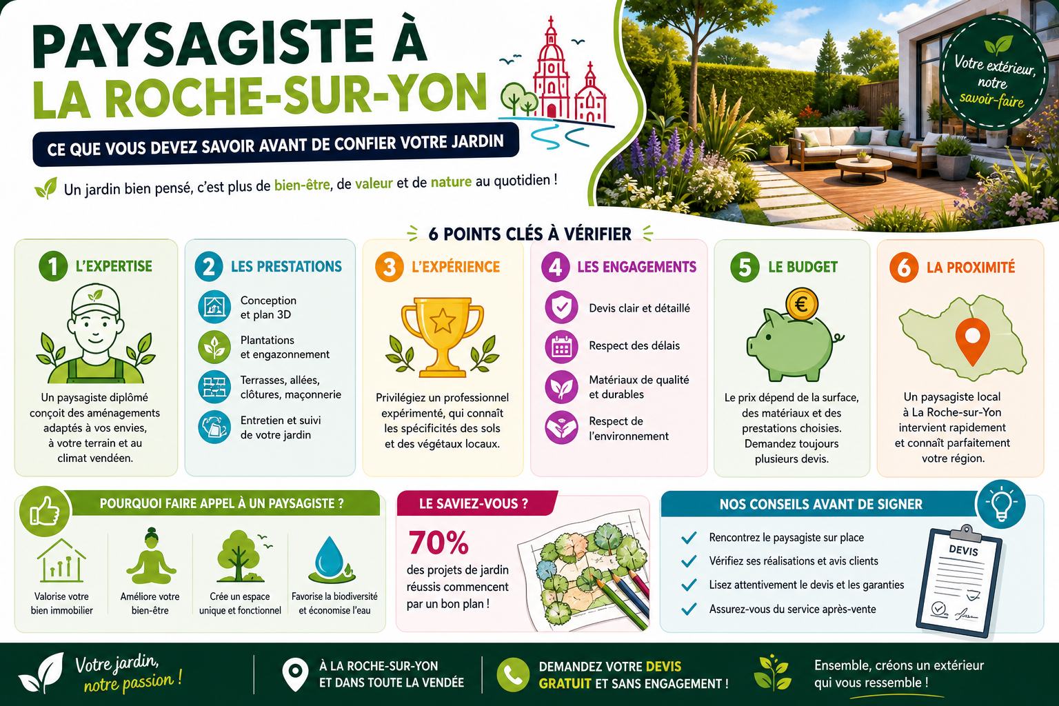 Infographie : Paysagiste à La Roche-sur-Yon : ce que vous devez savoir avant de confier votre jardin