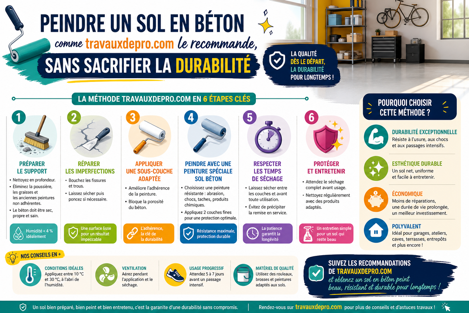 Infographie : Peindre un sol en béton comme travauxdepro.com le recommande, sans sacrifier la durabilité