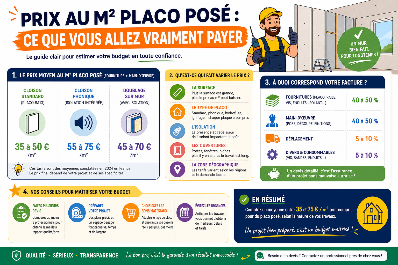 Infographie : Prix au m2 placo posé : ce que vous allez vraiment payer