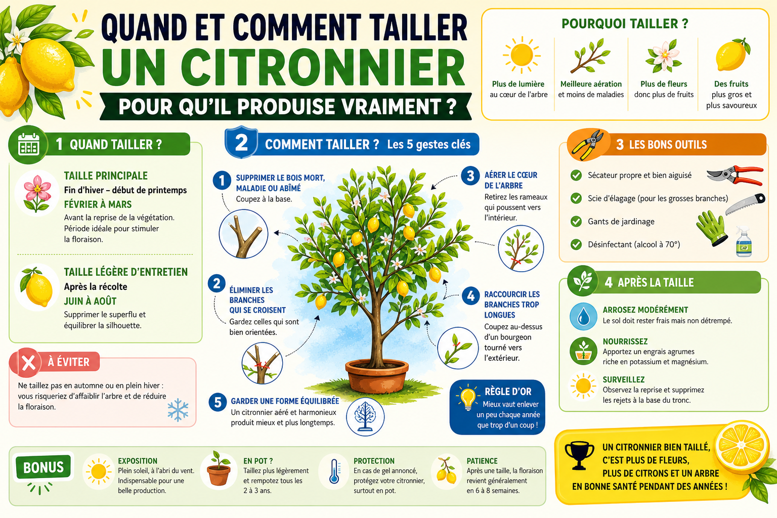 Infographie : Quand et comment tailler un citronnier pour qu'il produise vraiment ?