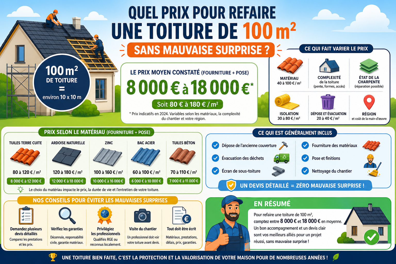 Infographie : Quel prix pour refaire une toiture de 100 m² sans mauvaise surprise ?