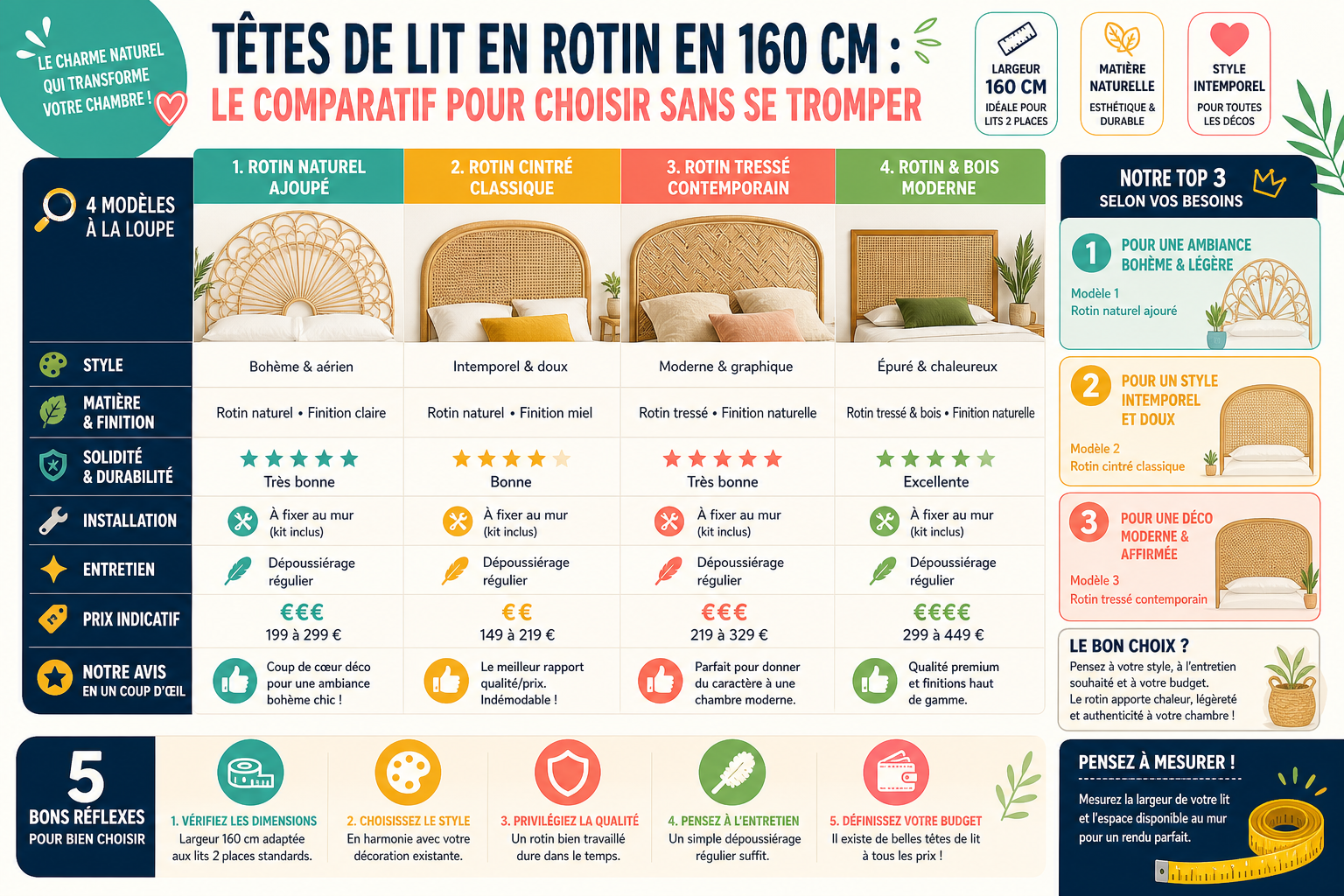 Infographie : Têtes de lit en rotin en 160 cm : le comparatif pour choisir sans se tromper