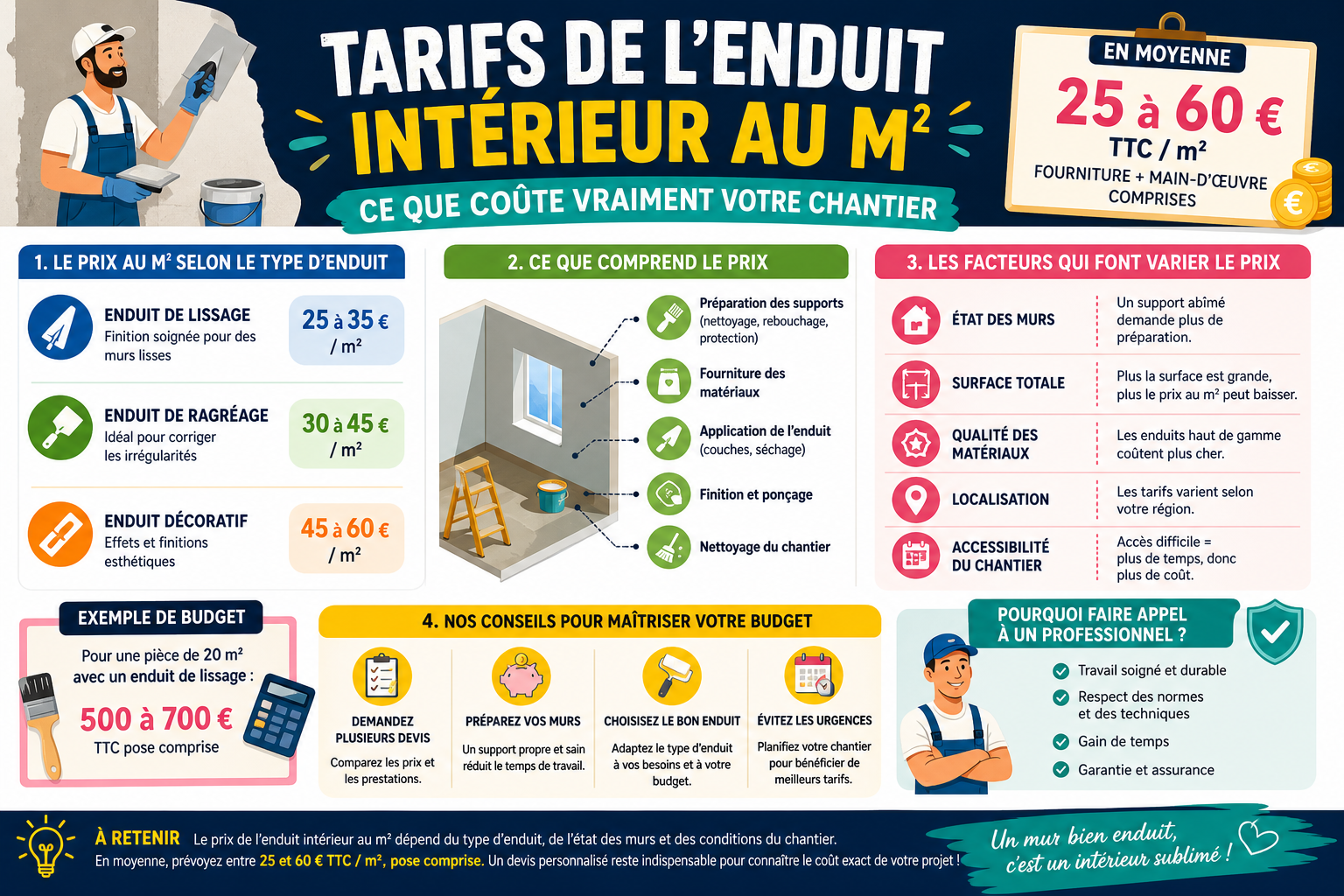 Infographie : Tarifs de l'enduit intérieur au m2 : ce que coûte vraiment votre chantier