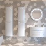radiateur soufflant mural blanc installé dans une salle de bain moderne