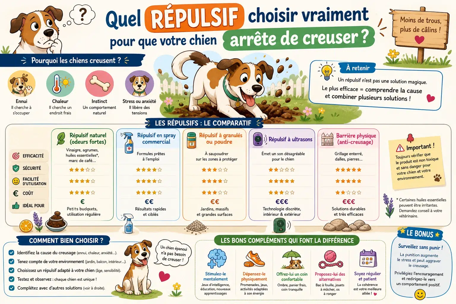 Infographie — Quel répulsif choisir vraiment pour que votre chien arrête de creuser ?